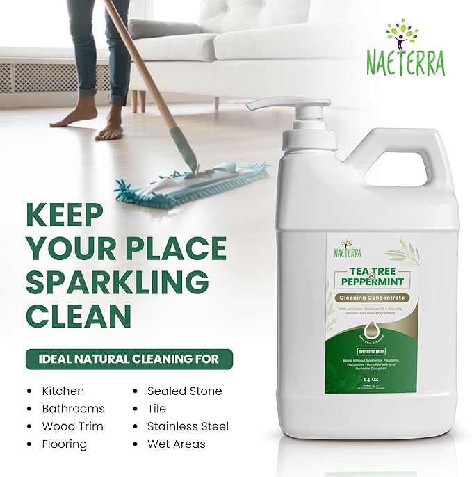 Naeterra- Refreshingly Clean | Tea Tree &amp Peppermint Cleaning Concentrate | Multi-Purpose Household Cleaner | Non-Toxic | Natural Ingredients | Versatile Use | Eliminates Odors | Eco-Friendly | 64