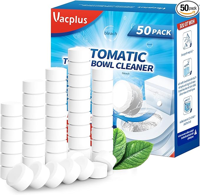 Vacplus Toilet Bowl Cleaner Tablets 50 PACK Automatic Toilet Bowl Cleaners with Bleach for Deodorizing and Descaling Bathroom Cleaner Against Tough Stains