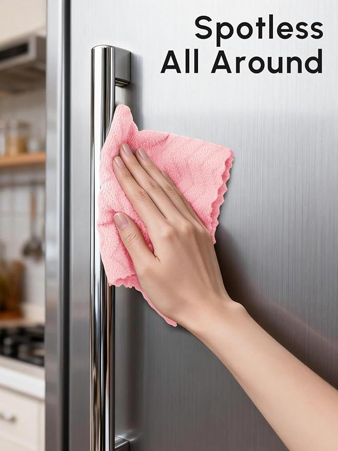 Microfiber Cleaning Cloths Roll 75 Pack Tear Away Microfiber Towels Roll 12 x 12 Lint Free Rags Reusable Cleaning Cloths Washable Scratch FreeUltra Absorbent Dish Rags(Pink Ripple)
