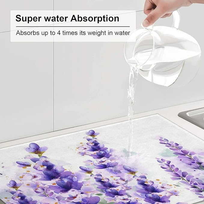Absorbent Dish Drying Mat For Kitchen Counter Lavender Microfiber Dish Drying Pad Kitchen Gadgets For Easy Clean Multi-Use