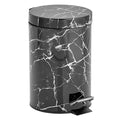 mDesign Extra Small Modern 3-Liter/.7 Gallon Round Metal Lidded Step Trash Can Compact Garbage Bin with Removable Liner Bucket and Handle for Bathroom Kitchen Office Garage - Black Marble Print