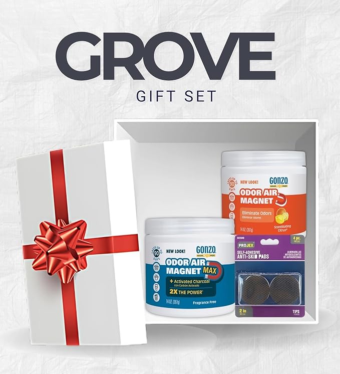 Gonzo Odor Eliminator 14 oz Gel Bundle with Odor Absorber + Skid Pad – Activated Charcoal Gel Neutralizes Smoke Pet &amp Kitchen Odors Lightly Fragranced – Gift Set (3 Items)