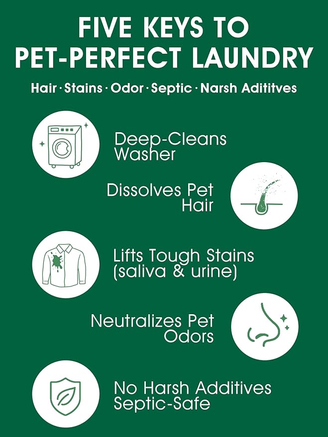 Pet Hair Remover for Laundry - Dog &amp Cat Upgraded Higher Hair Dissolution Detergent + Stain Remover 6-Month Supply HE/Top/Front-Load Compatible Removes Residue &amp Odors Septic Safe
