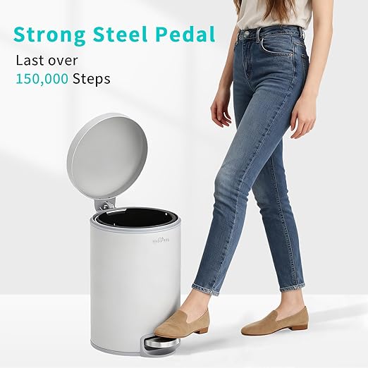 mVm Bathroom Garbage Can3.2 Gallon/12 Lliter Round Stainless Steel Trash CanStep Small Trash Can with Lid and Foot PedalSoft-CloseAnti-Fingerprint.for BathroomBedroomOfficeLiving Room(Gray)