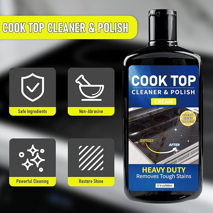 Cooktop Cleaner Kit35 oz Glass Top Stove Cleaner and PolishStove Top Cleaner Kit with ScraperScrubbing PadRemoves Tough Stains