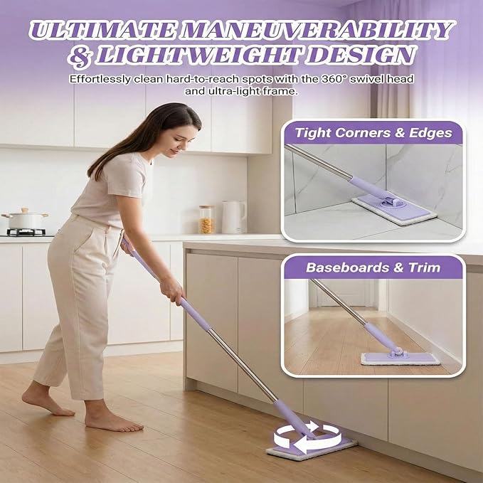2026 Upgraded Snap Grip Mini Mop Zero Touch Mini Mops Cloth Changing MiniMop with Automatic Hands Free Push Pull Handle Retractable Disposable Dust Mops for Multi Cleaning (White+15*Cloth 39 in)