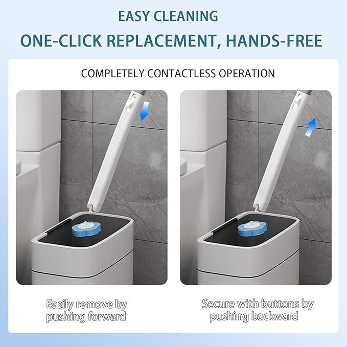 Disposable Toilet Brush Set 24 Refills Extended Handle for Deep Cleaning and Hygienic Bathroom Maintenance Gray