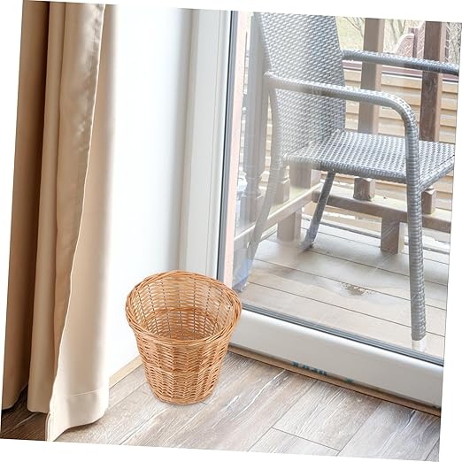 Veemoon Woven Wicker Trash Basket Rattan Wastebasket Multi Accessory for Bedroom Bathroom Living Office Stylish Pastoral Decor