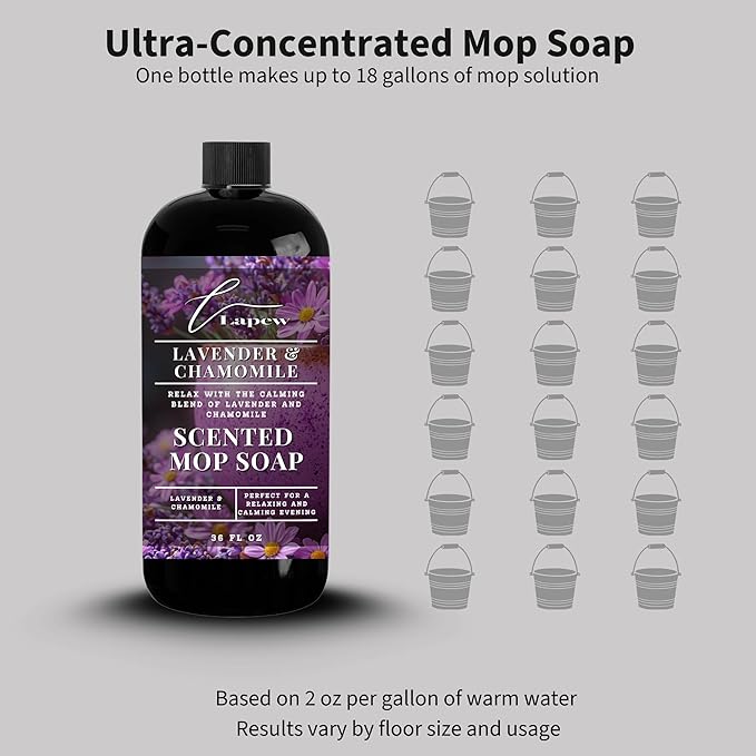 Lapew Lavender Chamomile Scented Mop Soap - Luxury Floor Cleaner Concentrate for Mopping Tile Laminate Vinyl &amp Hardwood | Streak-Free Low-Foam | 36 oz