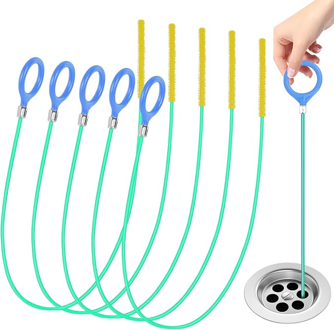 Drain Cleaner Spiral Pack of 5 Anti-Brupture Steel Drain Spiral Drain Cleaner Sticks 90 cm Pipe Cleaning Spiral Flexible Spiral Drain Pipe Cleaning for Sink Sewers