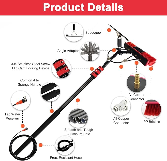 High Altitude Window Cleaning Telescopic Brush Water Fed Poles Kit with Scraper Solar Panel Cleaning Brush 12-36ft10.8m/36ft