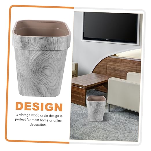 Rustic Wood-Style Trash Can Large Square Wastebasket Gray for Home Office Bedroom Kitchen Smooth Surface Container