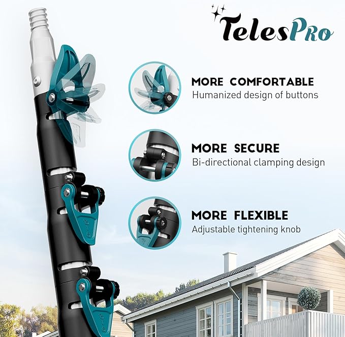 36 Feet High Reach Window Squeegee with 7-30 Ft Extension Pole Window Cleaner Tool with 5-Stage Telescoping Pole Window Cleaning Kit with Rotatable Head (2 Squeegee &amp 2 Microfibre Cloths)