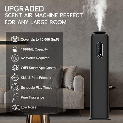 1000ML- Tower Hotel Scent Diffuser with WiFi App Control for Whole House - Commercial Diffuser Machine Cover 10000 Sq Ft - Scent Air Machine &amp Waterless Essential Oil Diffuser for Large Room - Bla