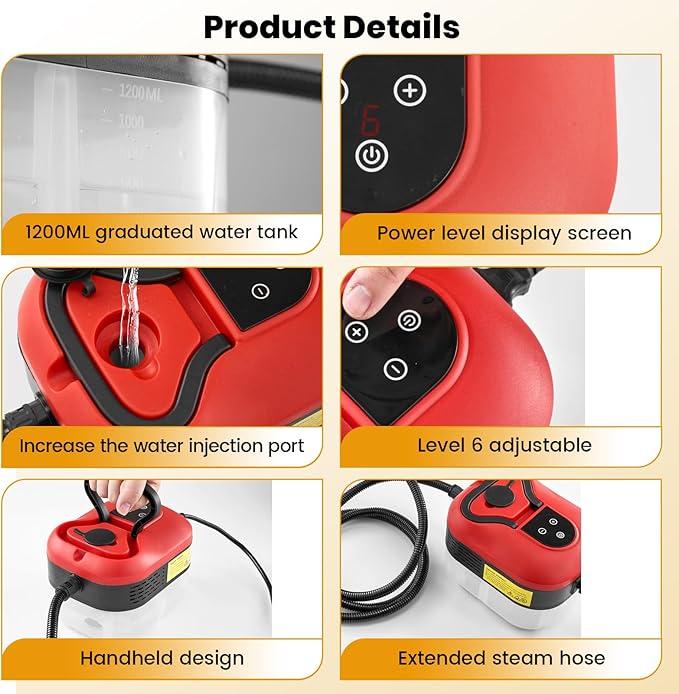 Saker Steam Cleaner for Home6-Level Adjustable Steamer for CleaningPortable Handheld Steam CleanerPortable Steamer for Living RoomKitchenBathroom Cleaning