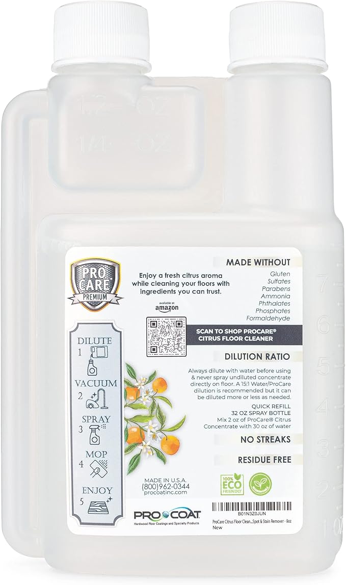 ProCare Citrus Floor Cleaner Concentrate (Made in USA) | Vinyl Wood Tile Stone &amp Laminate Floor Cleaner For Mopping Household Supplies Cleaning Solution Concentrate For Kitchen &amp Bathroom