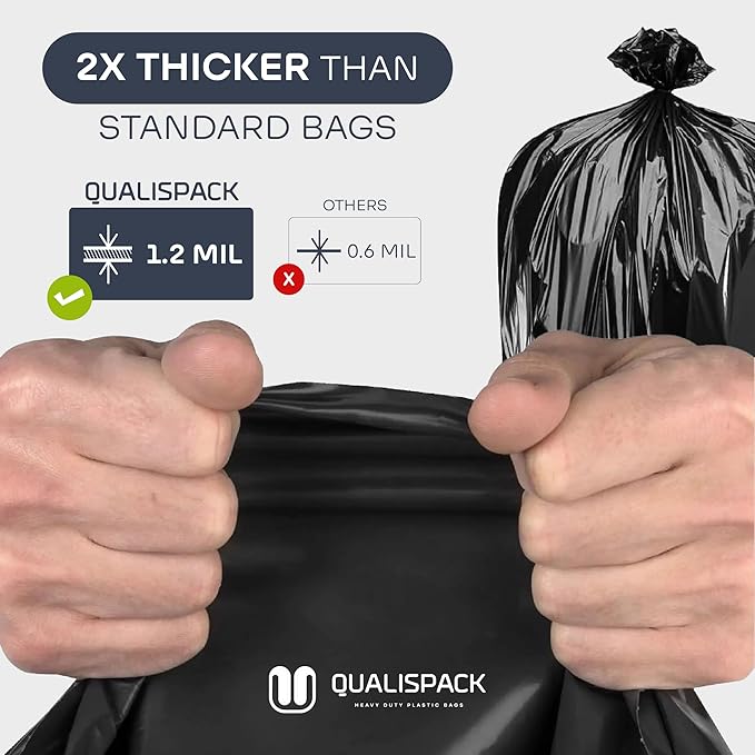 33 Gallon Can Liners | 34x38 Black 1.2 Mil | Heavy Duty Eco-Friendly Trash Bags | 150 Bags for Commercial Industrial and Outdoor Use
