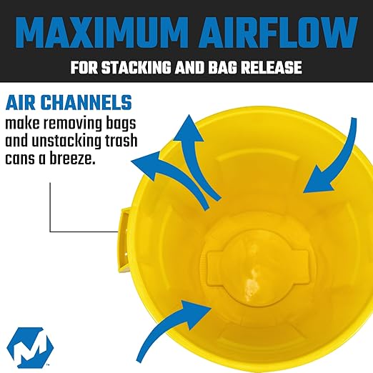 Magnum Yellow 32 Gallon Trash Can Set (Trash Can Quiet Dolly and Reinforced Lid) Construction Grade Jobsite Ready Non-Marking Wheels &amp Casters for Rolling Garbage CMTC-CLD0-32Y02 (2 Set)
