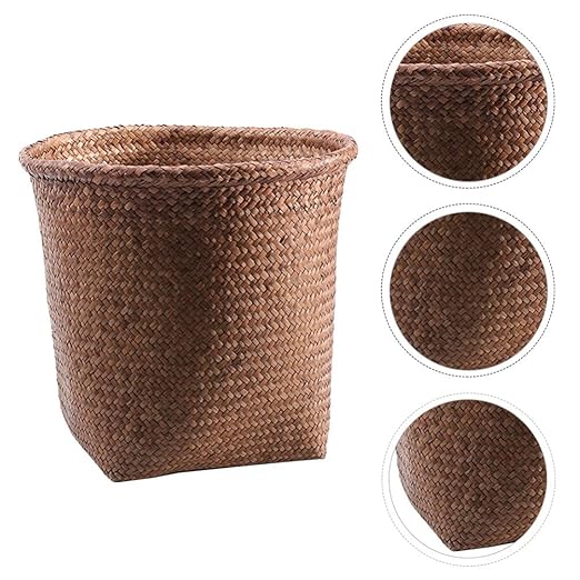 Cabilock 1pc Straw Woven Wastebasket Storage Bin for Home Office Trash Can for Paper Design Versatile