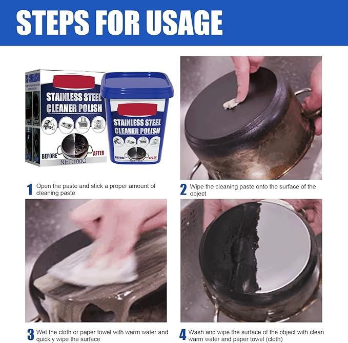 Stainless Steel Cleaning Paste - Rust Removal Stain Cleaning Antioxidant Protection For Kitchen Cookware Stove And Pot Bottoms(2PCS)