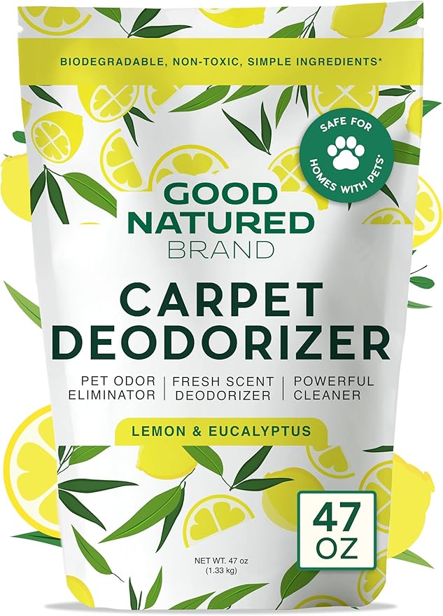 Good Natured Brand | Carpet Deodorizer &amp Freshener Powder | 47 oz Pet Odor Eliminator for Strong Odor &amp Pet Urine | Fresh Natural Lemon &amp Eucalyptus Scent | Safe for Homes with Pets