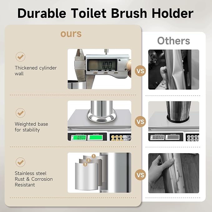 Silver Toilet Brush and HolderExtra Long Handled Toilet Brush for BathroomStainless Steel Heavy Duty Toilet Bowl BrushDeep Cleaning Modern Toilet Cleaner Brush -Space Saving Covered Brush