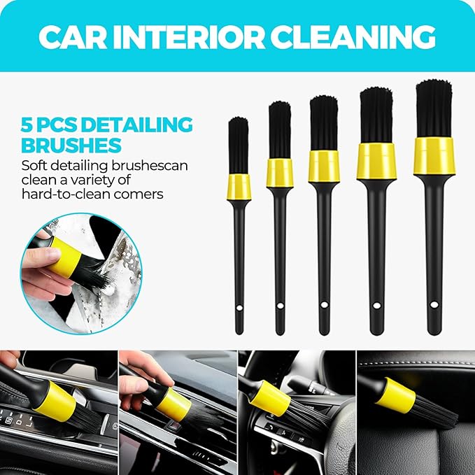30Pcs Car Detailing Kit Car Wash Cleaning Kit Auto Detailing Drill Brush Set Car Cleaning Gel Car Cleaning Supplies for Interior Exterior Wheels Windows