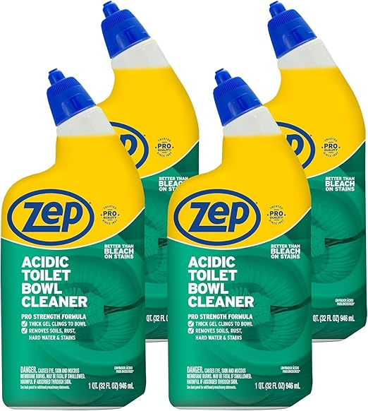 Zep Acidic Toilet Bowl Cleaner - 32 oz (Case of 4) - ZUATBC324 - Experience the Ultimate Cleaning Power with Our 2x Thicker Clinging Formula Designed to Deliver a Professional-Quality Clean
