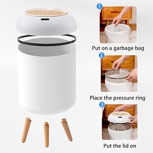 URALFA Motion Sensor Trash Can with Lid 3 Gallon / 11 L Automatic Bathroom Trash Can Touchless Trash Bin Smart Plastic Garbage Can with Removable Legs for Bathroom Bedroom Kitchen Office White