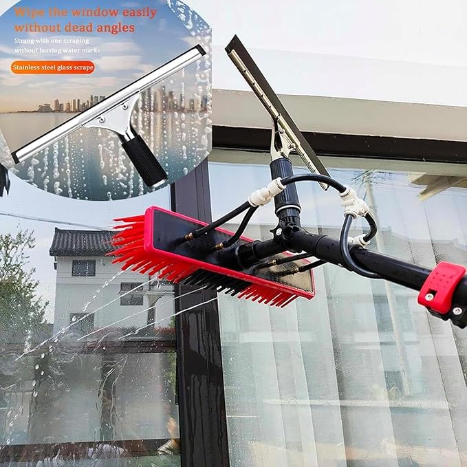 3-in-1 Aluminum Window Cleaner &amp Solar Panel Brush with Squeegee Water Fed System 20ft Hose - Perfect for Glass Windows &amp Solar Panel Cleaning