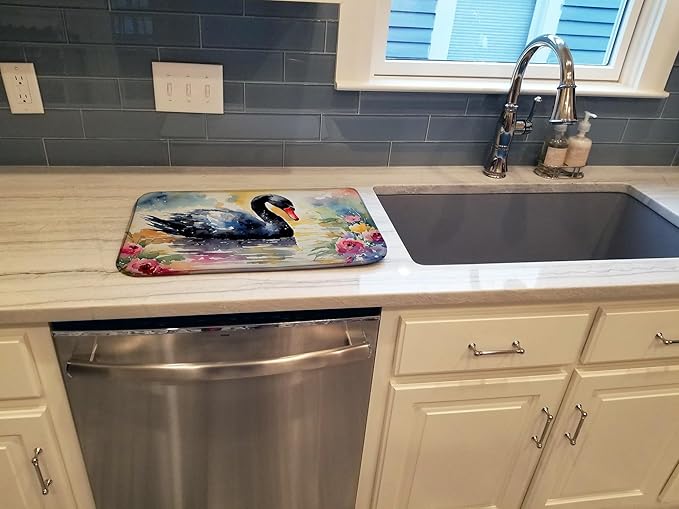 Caroline's Treasures DAC3272DDM Black Swan Dish Drying Mat Absorbent Dish Drying Mat Pad for Kitchen Counter Dish Drainer Mat for Countertop 14 x 21 Multicolor