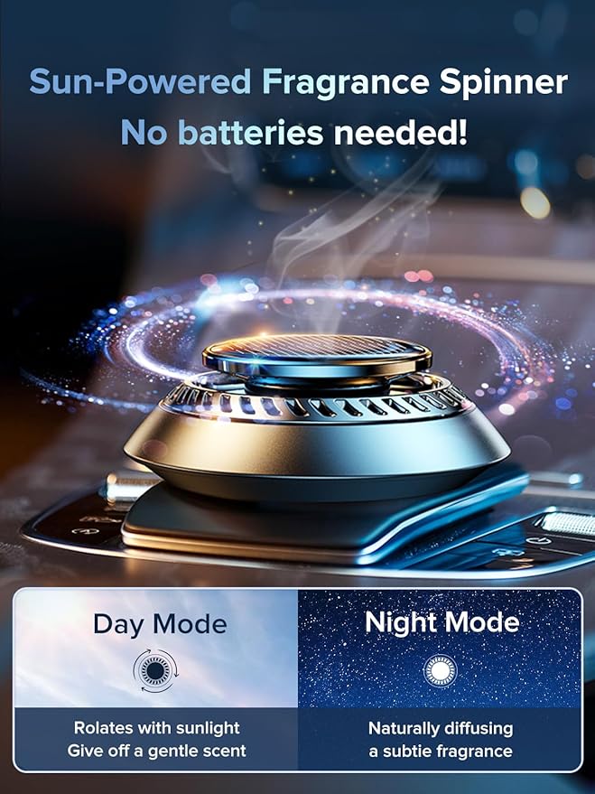 Ceeniu 2025 New UFO Car Air Freshener Solar Powered Auto Rotary Aluminum Alloy Supports DIY perfumes Natural French Fragrance Cologne &amp Mint Ice Scent Two Oils F21 Aroma Diffuser Car Fragr