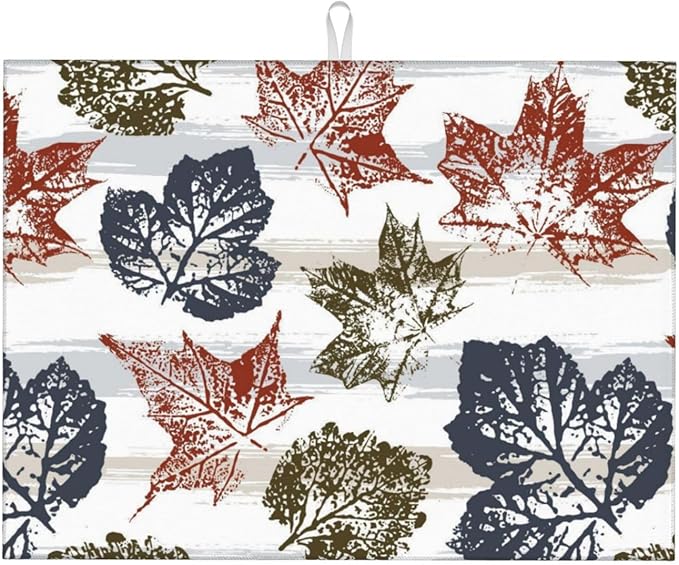 Blue Red Maple Leaves Dish Drying Mat 18x24 For Kitchen Counter Absorbent Microfiber Dishes Pad Dish Drainer Rack Mats Fast Dry Kitchen Accessories