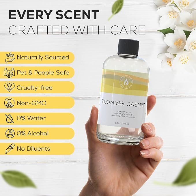 Aroma Country Blooming Jasmine Diffuser Oil - Luxury Essential Oils for Diffuser Refill &amp Air Freshener Room Spray - Long-Lasting &amp Natural Home Fragrance Scented Oil (8.5 Fl. oz)