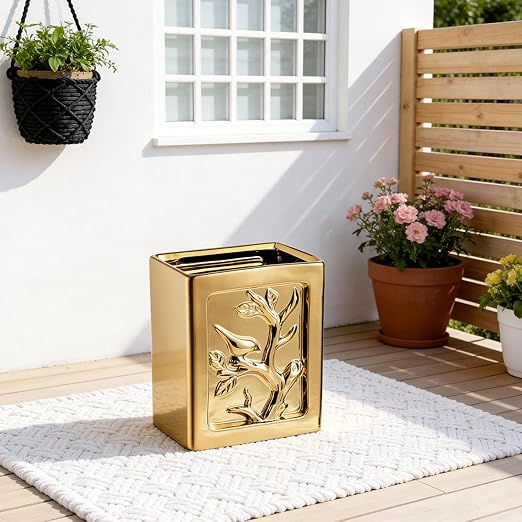Gold Bathroom Trash CanLuxury Ceramic Hand Carved Decor Garbage Can1.32 Gallon/5 Liter Stylish Small Waste Basket for BathroomOfficePartyRoom