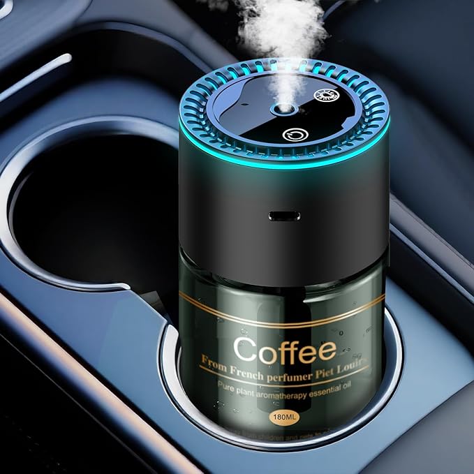Smart Car Air Freshener Diffuser - 270-Day Long-Lasting Essential Oil (6.09oz/180ml) Auto On/Off Sensor Ultrasonic Dual Modes Multi-Mode Adjustable Natural French Fragrance Oils Coffee ﻿