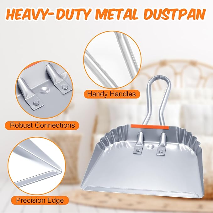 Mumufy 4 Pack Industrial Metal Dustpan 12 Heavy Duty Dust Pan with Handle Handheld Dustpan Wide Scooper Dust Debris Sweeping Tool Precision Edge Ideal for Cleaning Indoor Outdoor Surfaces (Silver)