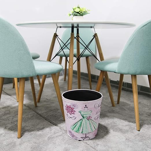 10L/2.64 Gallon Trash Can Decorative Waste Basket PU Leather Waste Paper Basket Waterproof Garbage Can for Bathroom Bedroom Office Kitchen and Living Room - Green Dress
