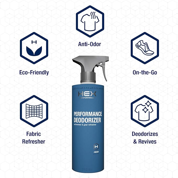 HEX Performance Deodorizing Spray Fresh 44oz (Pack of 2) - Awesome for Shoes Gear Activewear &amp Fabrics Yoga Mats &amp Gym Equipment Carpet Pets Odor Eliminator &amp Fabric Refresher Spra