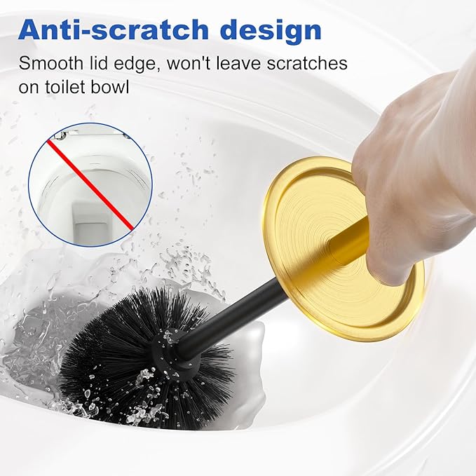 Toilet Brush and Holder Set：304 Stainless Steel Heavy Duty Toilet Bowl BrushRemovable Inner Bowl and Splash ProtectionBathroom Toilet Brush-Dense Bristles for Through Cleaning