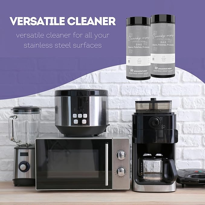 Swanky Stainless Steel Cleaner Wipes - Grime &amp Grease Remover Kitchen Cleaning Supplies - Clean &amp Shine For Stove Top Refrigerator Sink Oven &amp Household Appliances - Canister 200 Cou
