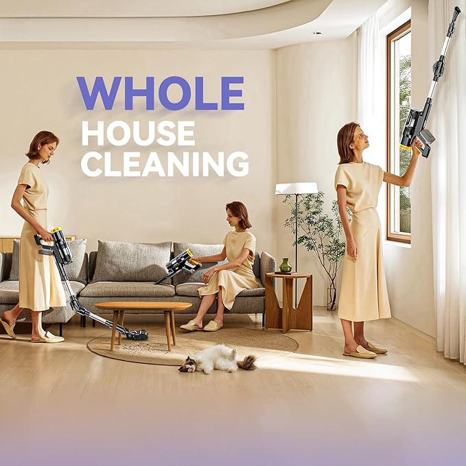 350W 40KPa Cordless Vacuum Cleaner Compatible with DeWalt 20V Battery (No Battery) 6-in-1 Self-Standing Stick Vacuum 3 Models Dual Dust Cup LED Display &amp 180° Bendable Wand