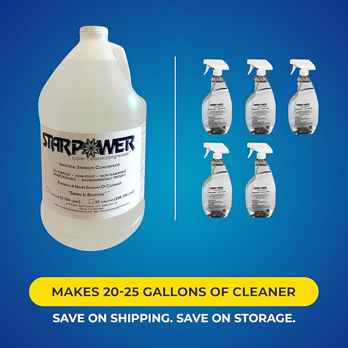 STARPOWER SUPER CLEANER/DEGREASER Concentrate - Heavy Duty Multi Surface Grease Oil Grime Remover 1 Gallon Case of 4