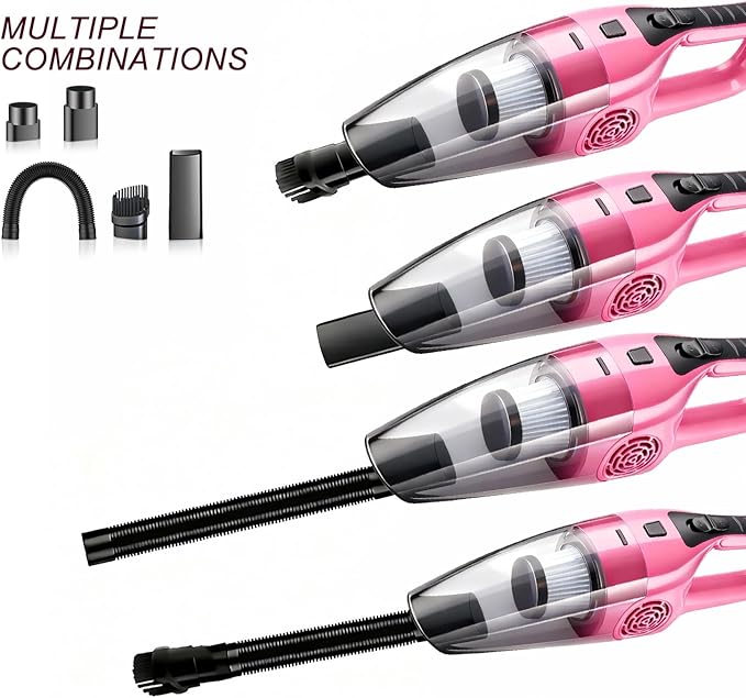 Car Vacuum Cleaner – 9000PA High Power Suction DC 12V Portable Handheld Auto Vacuum with Attachments Mini Car Interior Cleaner for Pet Hair Dust Crumbs and Debris (Blush Pink)