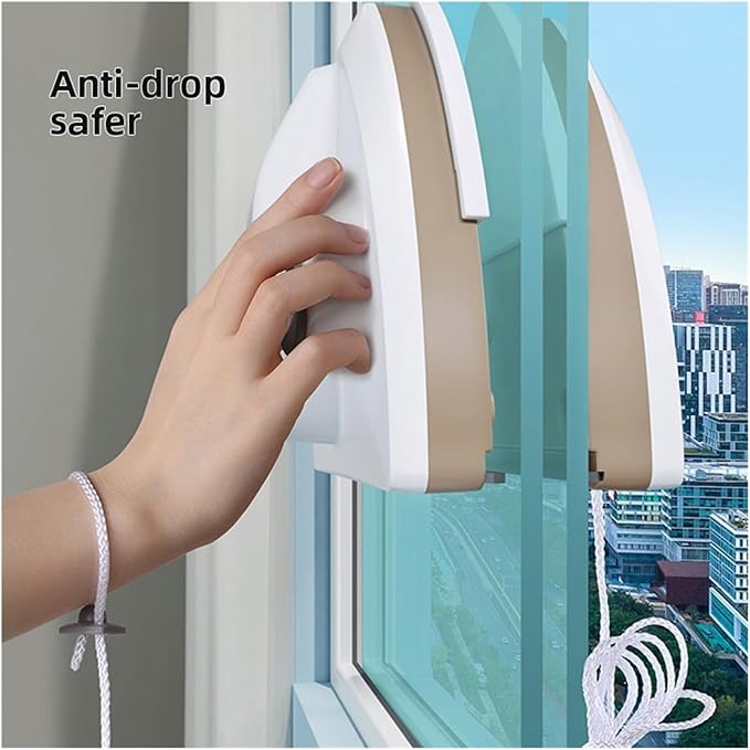 Magnetic Window Cleaner Brush Double-Side Automatic Water Discharge Wiper Glass Cleaning Household Tools(Green with cotton)