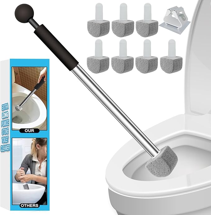 Pumice Stone Toilet Bowl Cleaner Toilet Deep CleaningBathroom Cleaner Brush with Long Handle for Remove Hard Water Stains with Toilet Handle+ Pumice Stones
