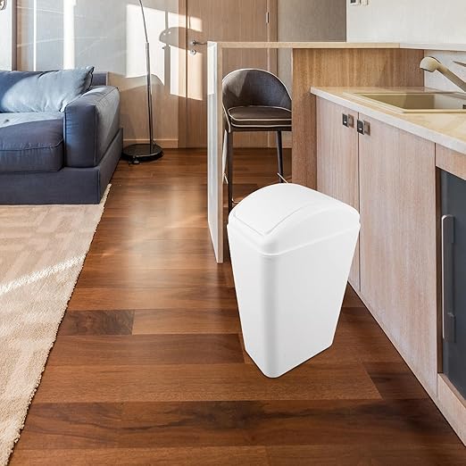 Alipis Plastic Trash Can with Swing Lid Space-Saving Slim Garbage Bin Bathroom Waste Basket Recycling Bin for Kitchen Bathroom Bedroom
