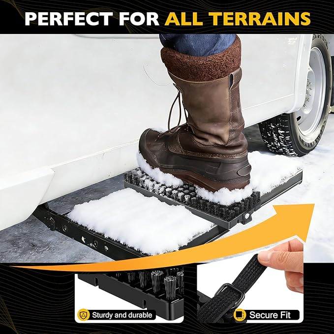 Truck Step Mounted Brush – Heavy Duty Boot Brush Cleaner for Trucks RVs SUVs &amp Semis – Fast Mud Removal with No-Tool Install – Built for Outdoor Work and Off-Road Demands