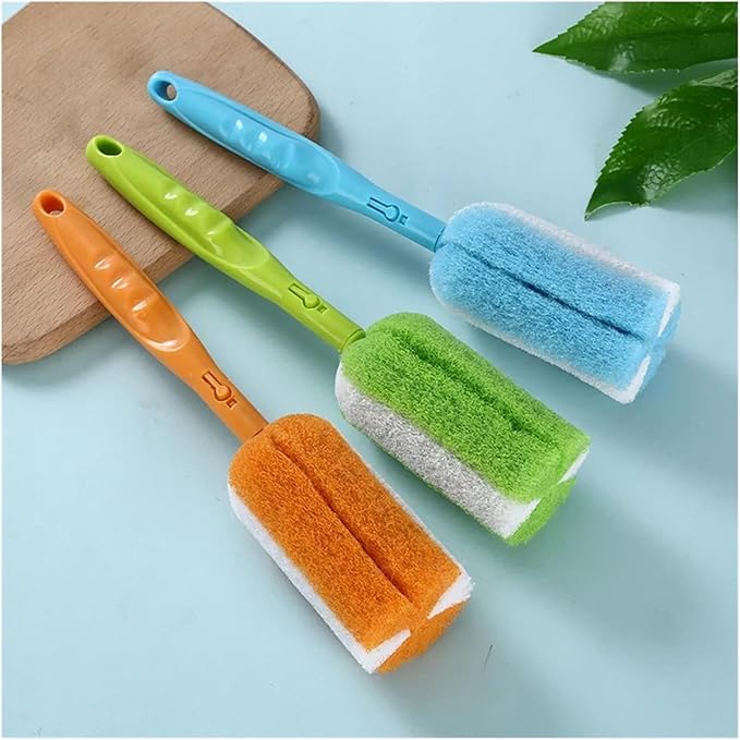 Water Cup Cleaning Brush Long Handle Sponge Washing Kitchen Baby Bottle(Orange)