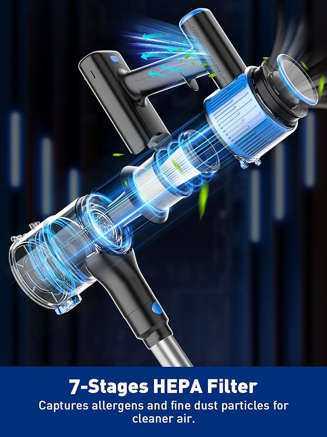 Cordless Vacuum Cleaner 8 in 1 Powerful Suction Lightweight Vacuum Cleaner for Home LED Display 3 Suction Modes 45Mins Detachable Battery Vacuum for Hard Floor Carpet Pet Hair